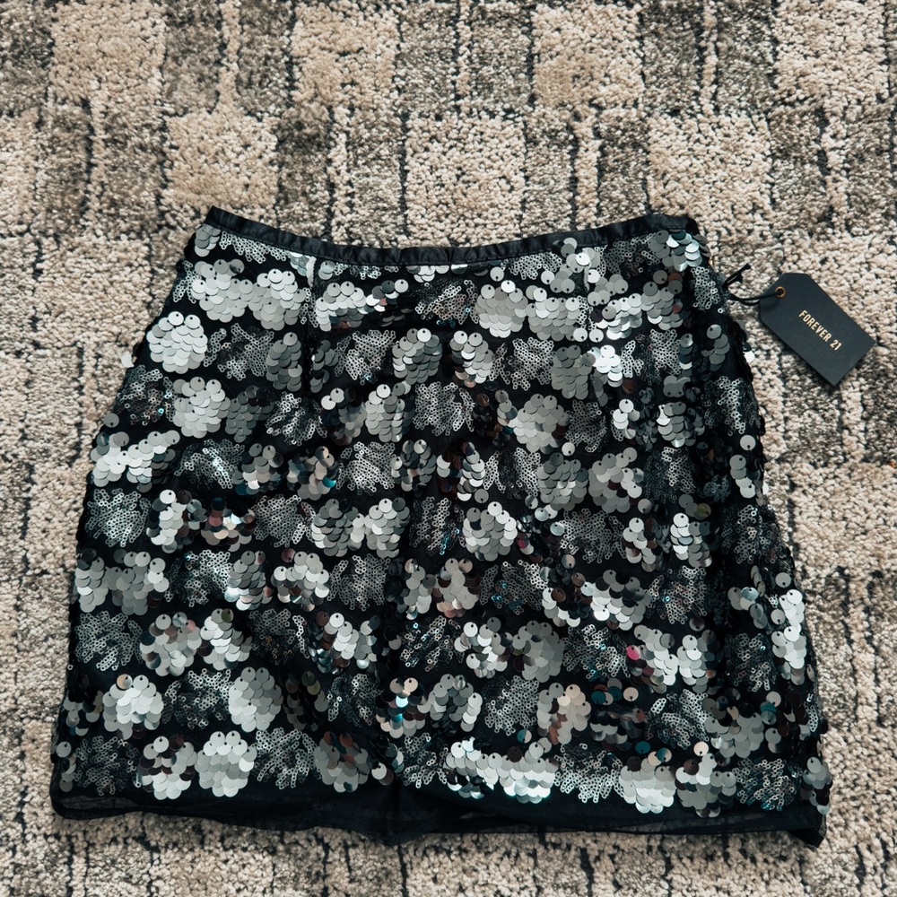 Forever 21 Black Sequin Mini Skirt with Silver Accents
